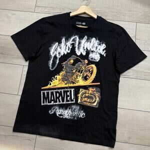Marvel x Ecko Unltd Ghost Rider T-Shirt Sz L Black Flame Motorcycle Graphic Y2K